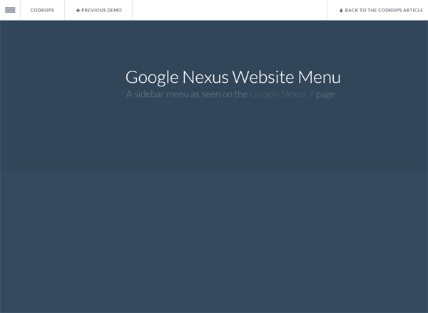 Google Nexus Website Menu